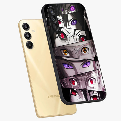 Eyes of Destiny Glass Case displayed in angled mockup highlighting bold eye illustration with mystical aesthetic style.