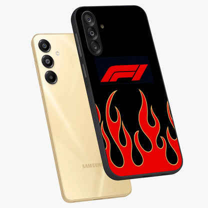 Fire F11 Glass Case displayed in angled mockup highlighting bold fire inspired graphic with energetic aesthetic style.