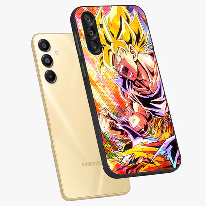 Firing Goku Glass Case displayed in angled mockup highlighting dynamic anime character design with action aesthetic.