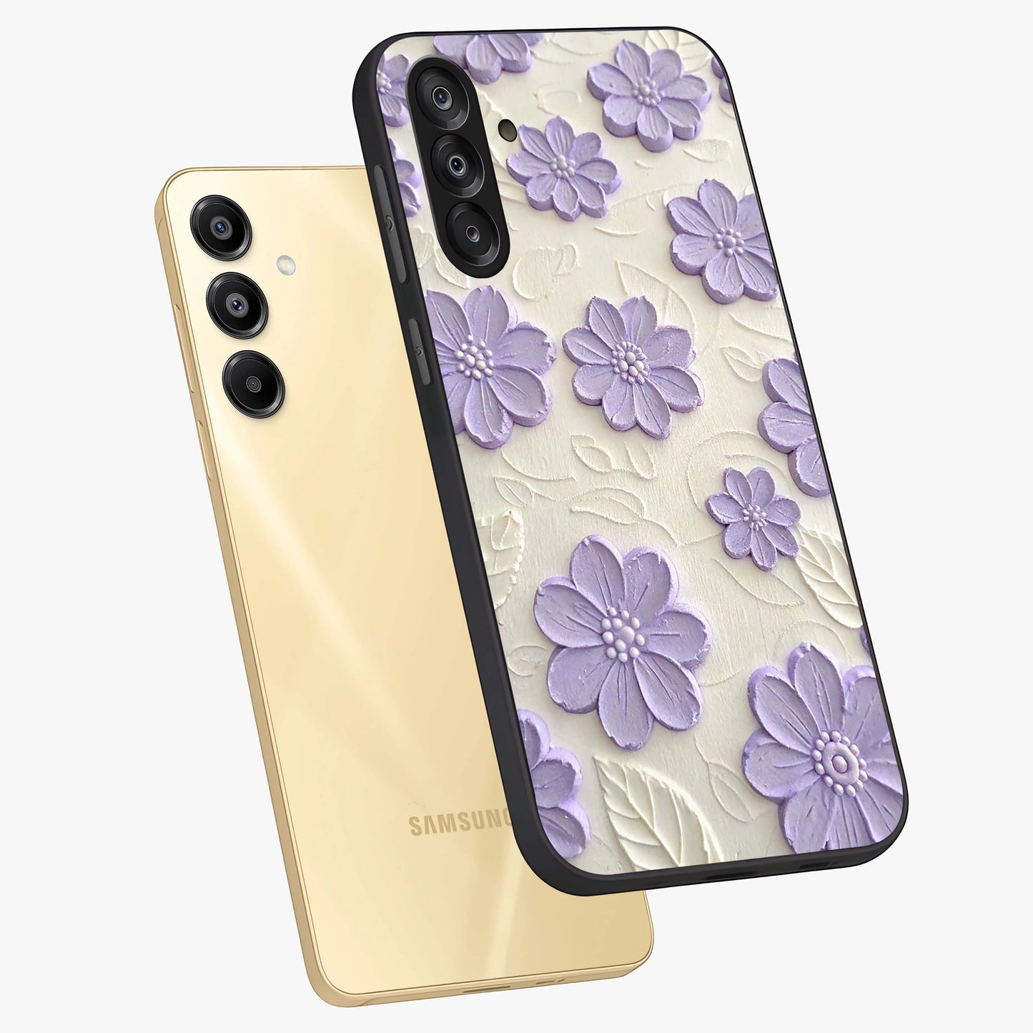 Floral Wall Art With Purple Flowers Glass Case displayed in angled mockup highlighting vibrant purple floral illustration with artistic aesthetic.