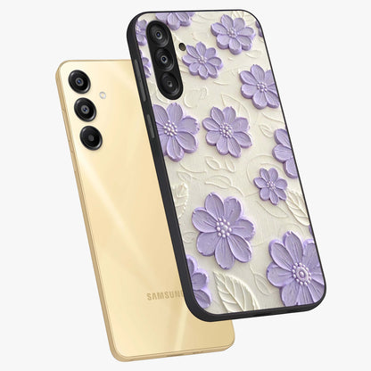 Floral Wall Art With Purple Flowers Glass Case displayed in angled mockup highlighting vibrant purple floral illustration with artistic aesthetic.