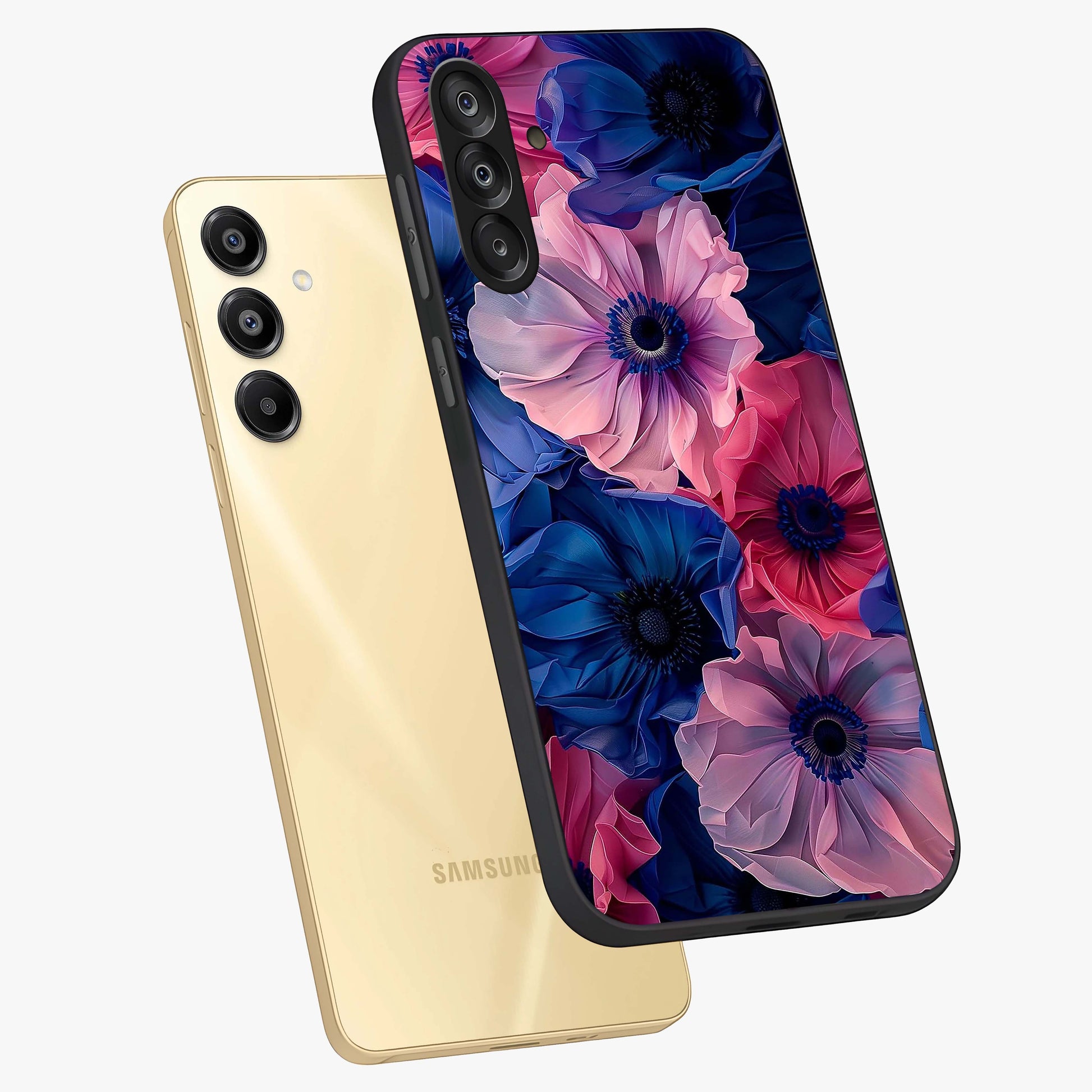 Flower Paper Art Pattern Glass Case displayed in angled mockup highlighting layered paper flower design with artistic aesthetic.