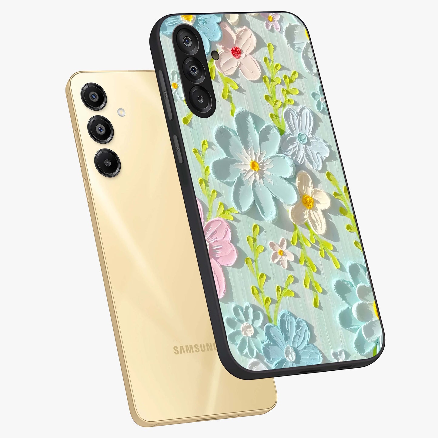 Frosted Petal Garden Glass Case displayed in angled mockup highlighting delicate flower petal design with calm garden aesthetic.
