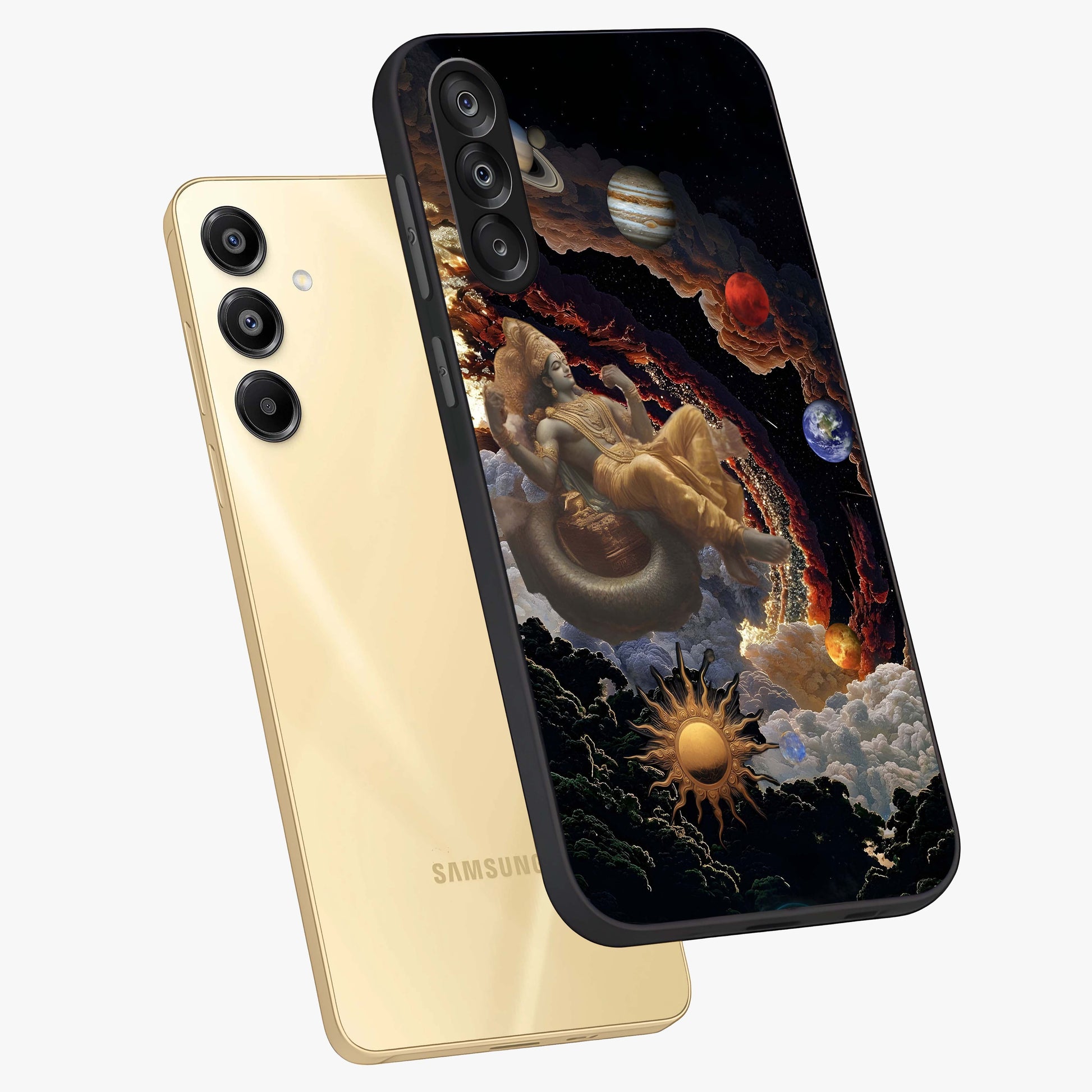 Galactic Divine God Glass Case displayed in angled mockup highlighting powerful celestial deity illustration with galactic aesthetic.