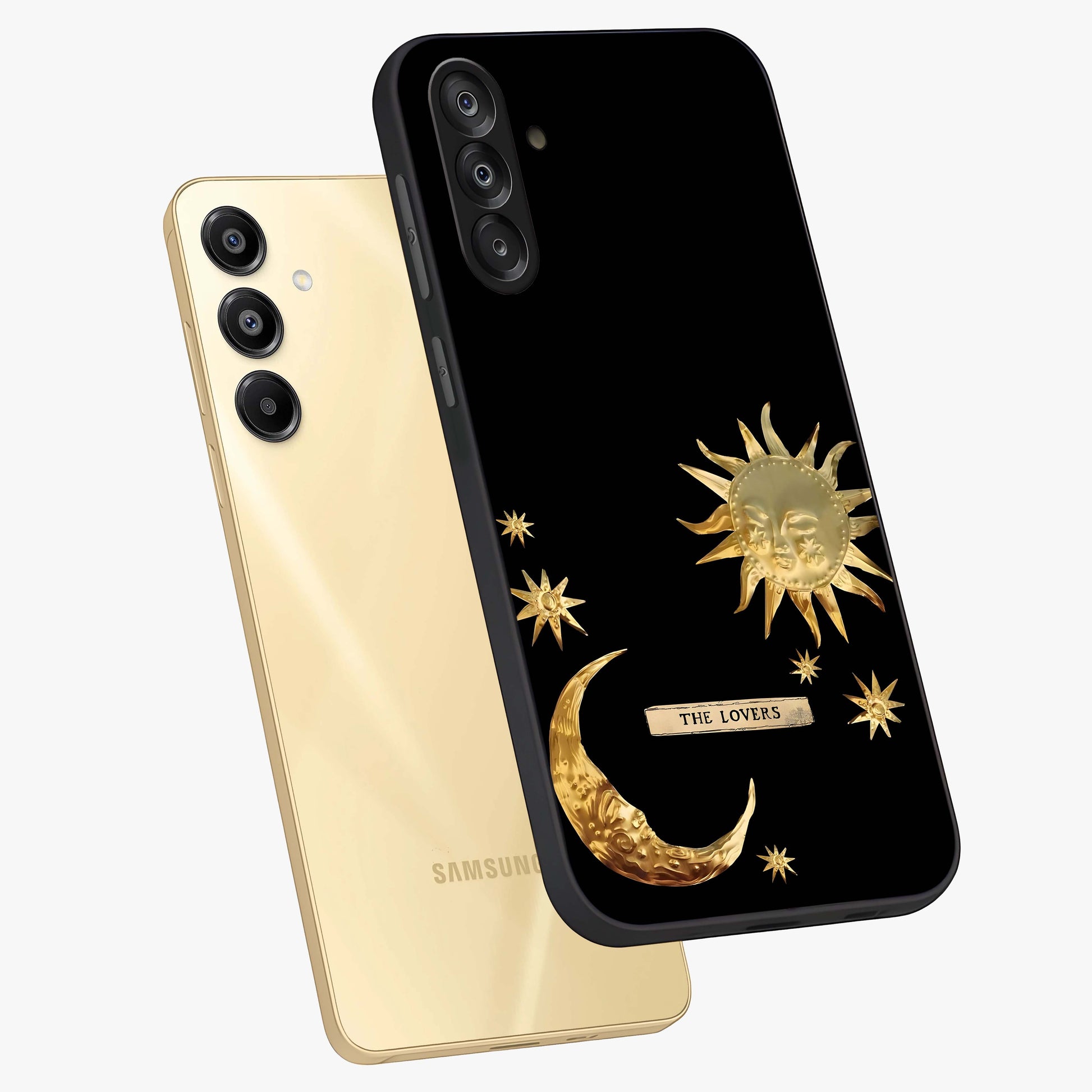 Gold Sun Blush Glass Case displayed in angled mockup highlighting radiant sun design with warm golden aesthetic.