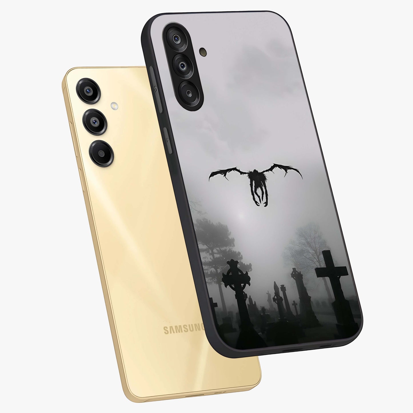 Graveyard Shadow Descent Glass Case displayed in angled mockup highlighting eerie shadow illustration with gothic aesthetic.