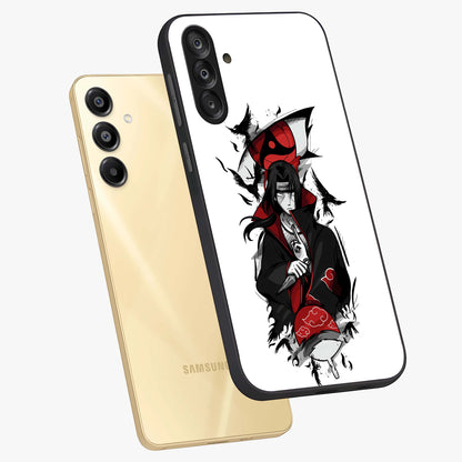Itachi Limited Edition Naruto Anime Glass Case displayed in angled mockup highlighting dramatic anime illustration with bold action aesthetic.