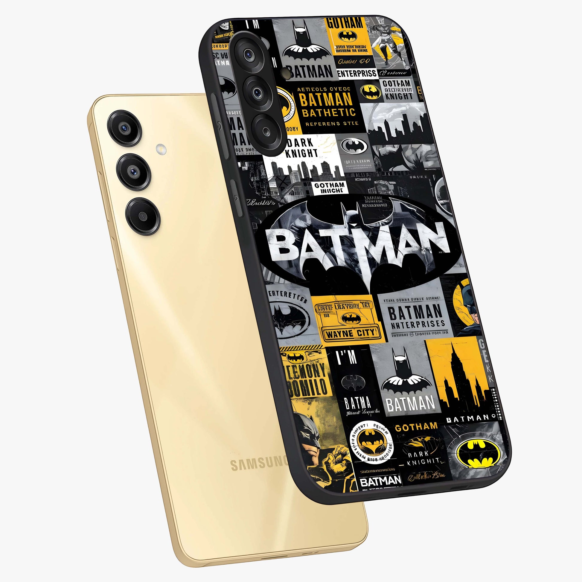 Knight Gotham Rise Glass Case displayed in angled mockup highlighting powerful knight silhouette design with dramatic aesthetic.