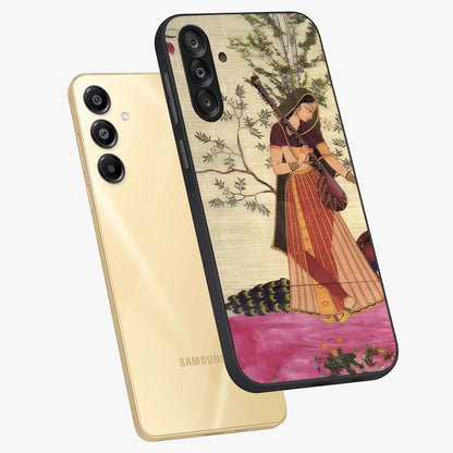 Lady With Veena Art Glass Case displayed in angled mockup highlighting graceful musical illustration with cultural artistic aesthetic.