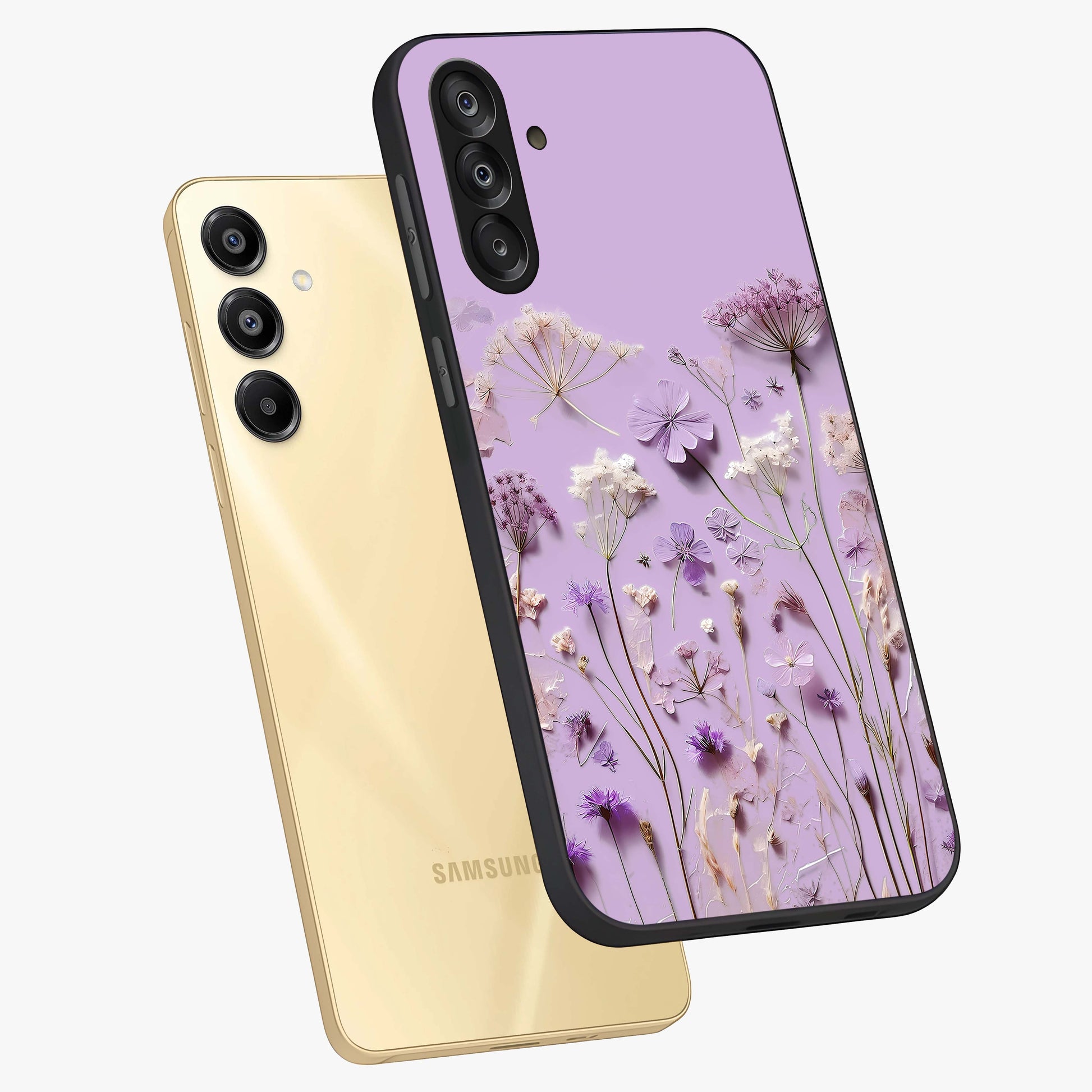 Lavender Blossom Dream Glass Case displayed in angled mockup highlighting dreamy lavender flower design with calming aesthetic style.