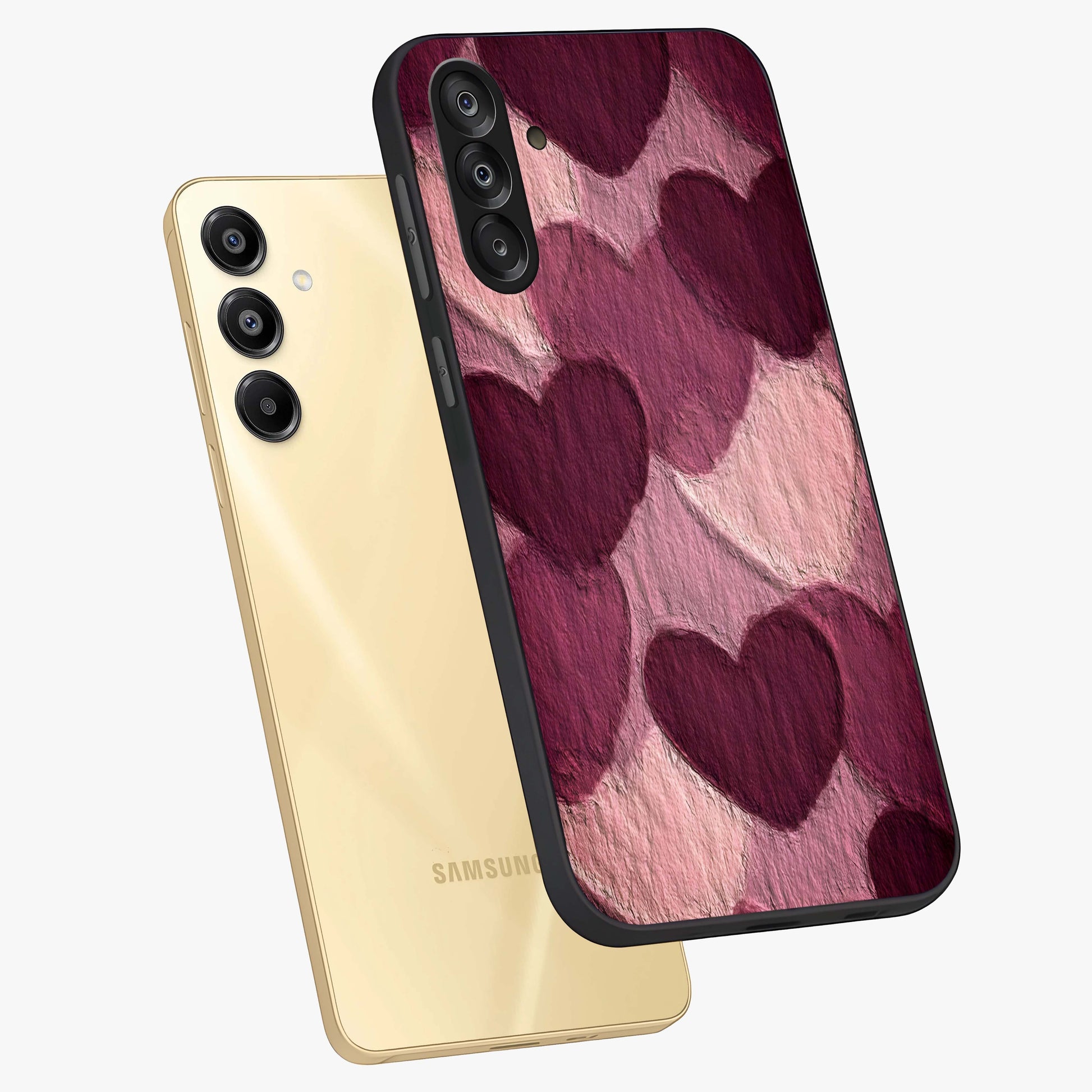 Layered Paper Hearts Glass Case displayed in angled mockup highlighting creative paper craft heart design with romantic aesthetic.