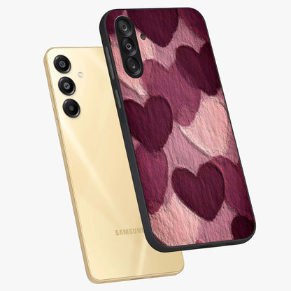 Layered Paper Hearts Glass Case displayed in angled mockup highlighting creative paper craft heart design with romantic aesthetic.