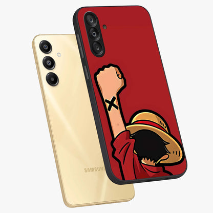 Luffy X Spirit Glass Case displayed in angled mockup highlighting powerful anime design with energetic action aesthetic.