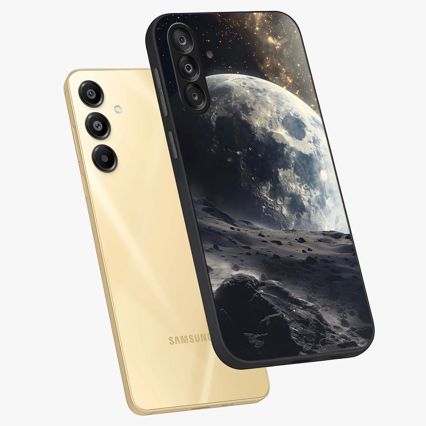 Lunar Horizon Glow Glass Case displayed in angled mockup highlighting celestial moon design with dreamy night aesthetic.