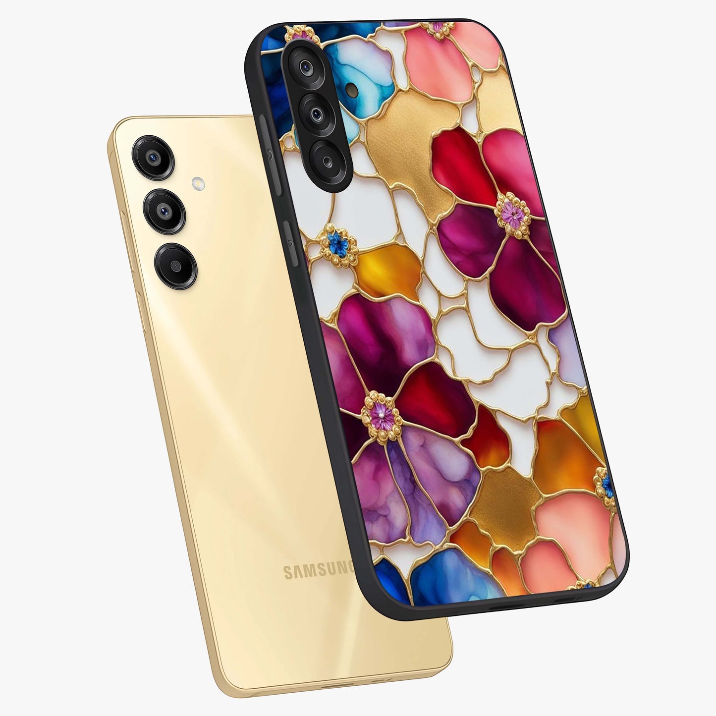 Marble Flower Pattern Glass Case displayed in angled mockup highlighting elegant marble floral design with modern aesthetic.
