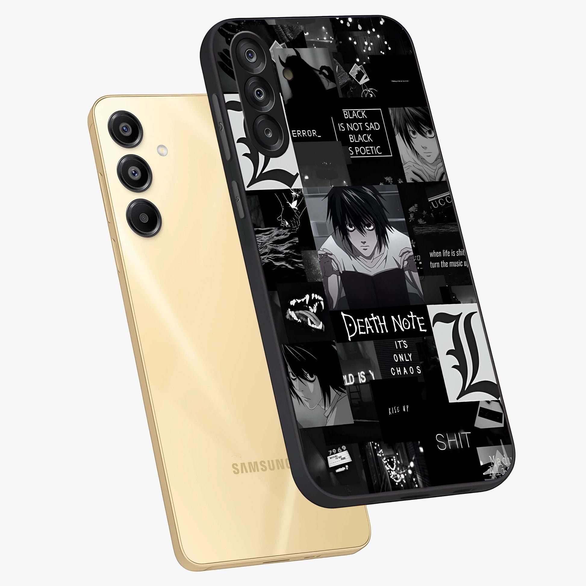 Midnight Chaos Mind Glass Case displayed in angled mockup highlighting chaotic artistic design with dramatic midnight aesthetic.