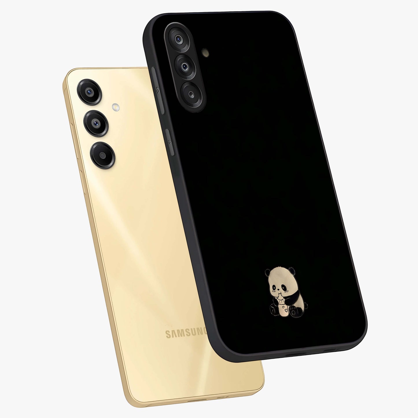 Midnight Panda Love Glass Case displayed in angled mockup highlighting adorable panda illustration with midnight aesthetic.