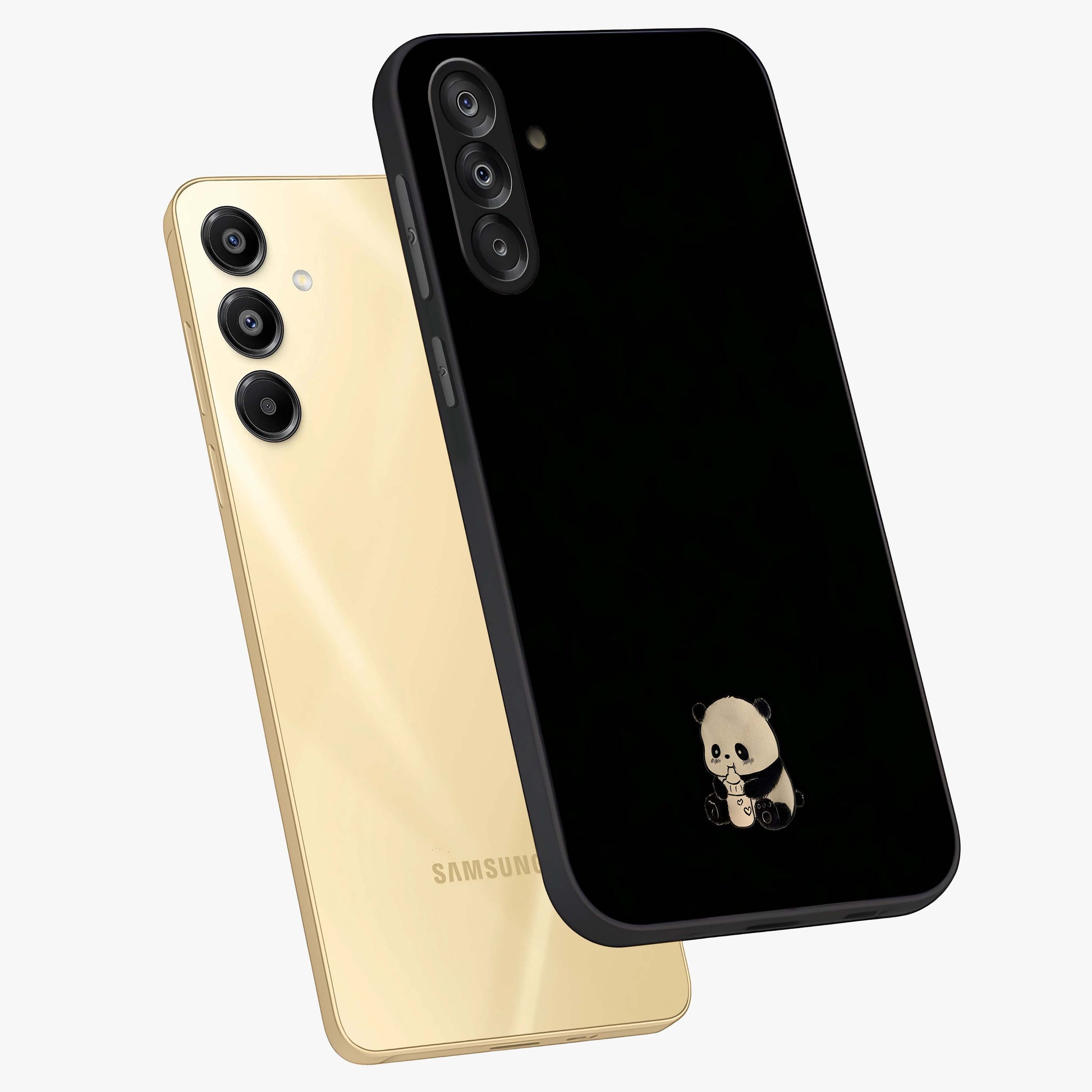 Midnight Panda Love Glass Case displayed in angled mockup highlighting adorable panda illustration with midnight aesthetic.