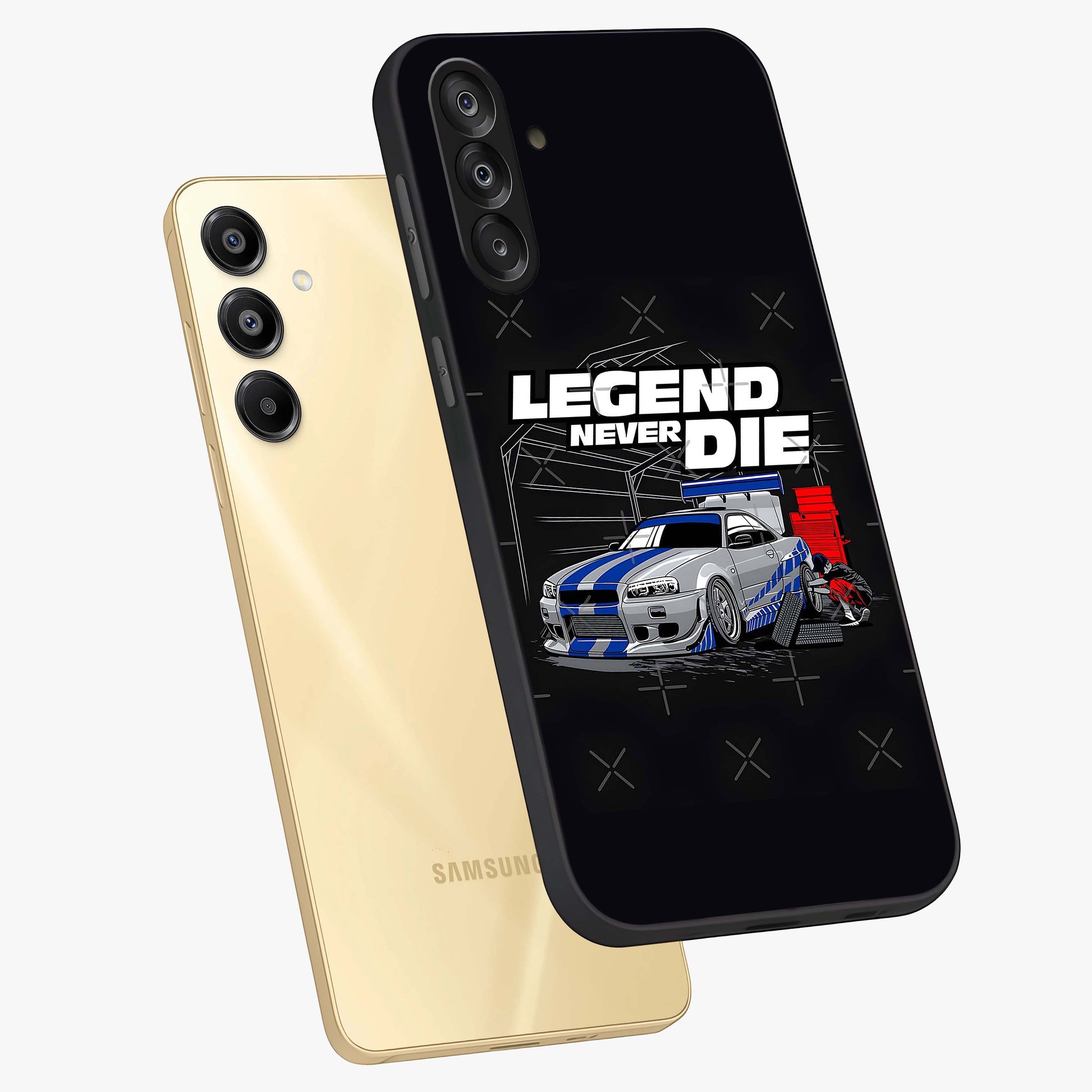Midnight Racing Legacy Glass Case displayed in angled mockup highlighting dynamic automotive design with bold midnight aesthetic.