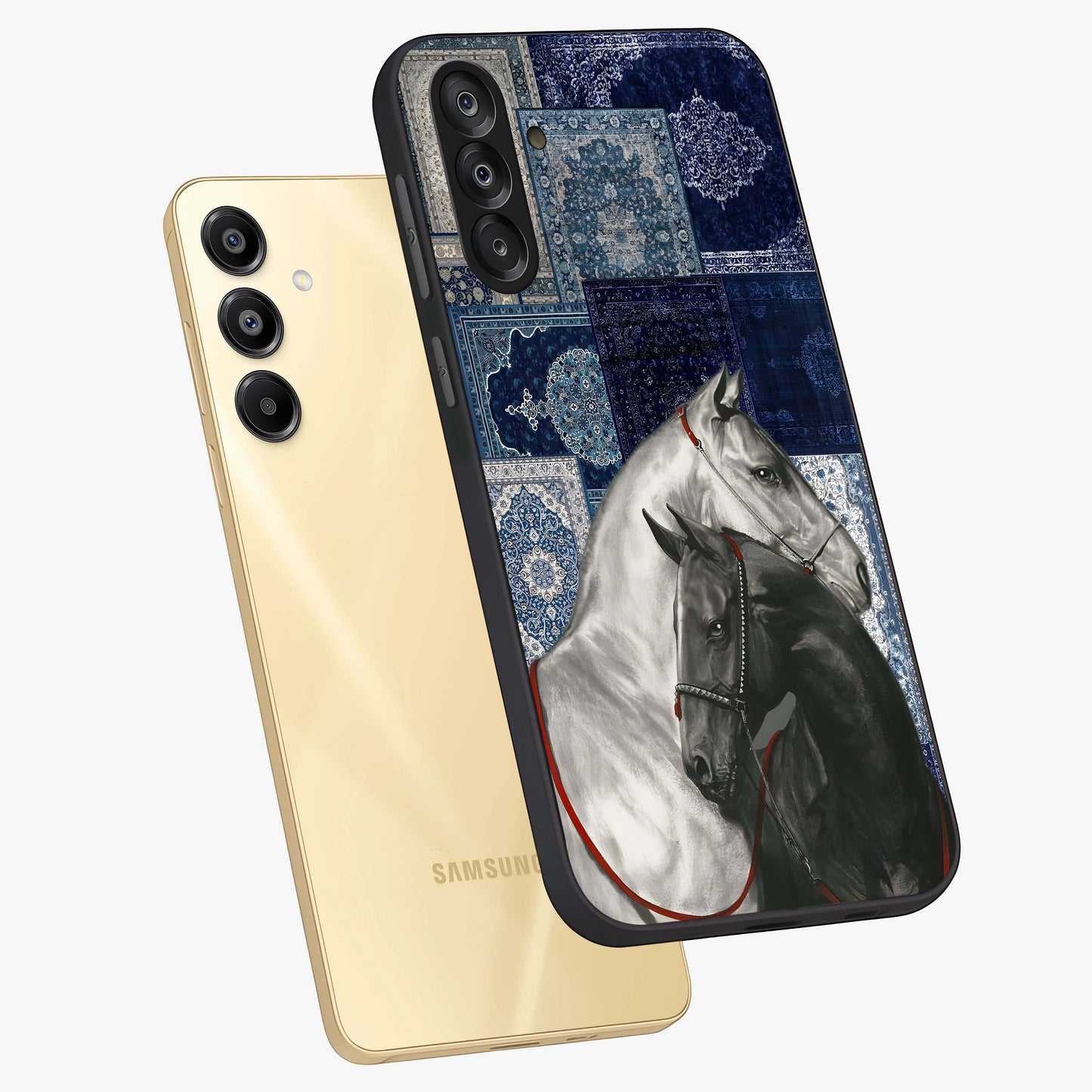 Midnight Stallion Blues Glass Case displayed in angled mockup highlighting powerful stallion illustration with deep midnight tones.