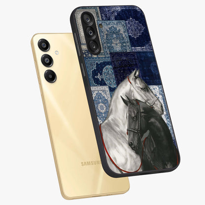 Midnight Stallion Blues Glass Case displayed in angled mockup highlighting powerful stallion illustration with deep midnight tones.