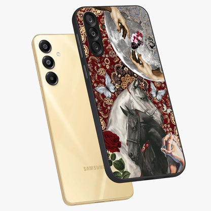 Moonlit Royal Stallion Glass Case displayed in angled mockup highlighting powerful stallion illustration with royal night aesthetic.