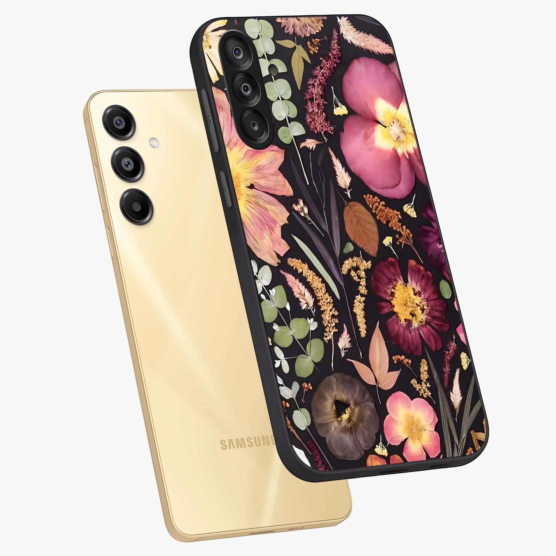 Petal Dream Tapestry Glass Case displayed in angled mockup highlighting decorative petal pattern with elegant botanical aesthetic.