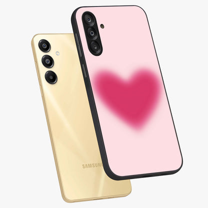 Pink Aura Heart Glass Case displayed in angled mockup highlighting vibrant pink heart design with dreamy aura aesthetic.