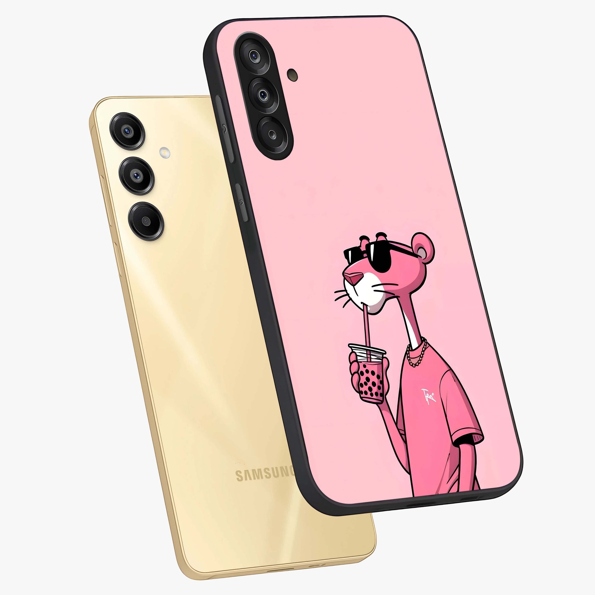 Pink Panther Glass Case displayed in angled mockup highlighting playful cartoon character design with vibrant pink aesthetic.
