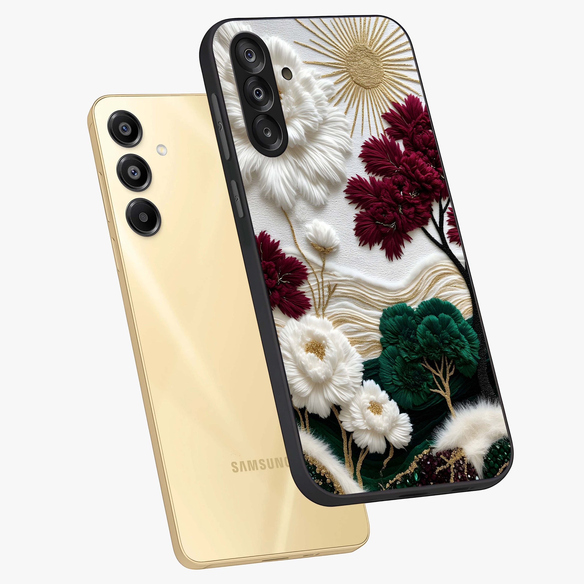 Radiant Bloom Elegance Glass Case displayed in angled mockup highlighting graceful floral design with radiant aesthetic style.
