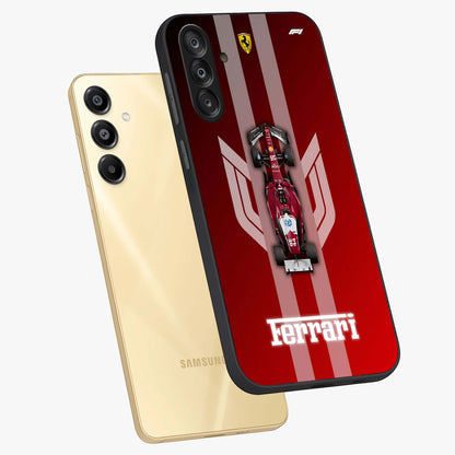Red Ferrari F1 Vertical Glass Case displayed in angled mockup highlighting high speed racing design with bold automotive aesthetic.