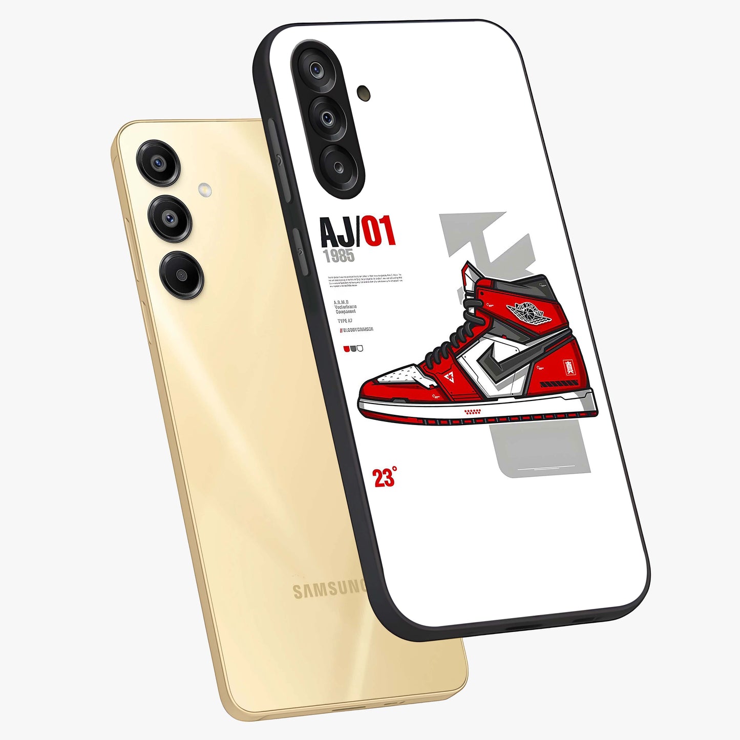 Retro Sneaker Blueprint Glass Case displayed in angled mockup highlighting detailed shoe design with sporty retro aesthetic.