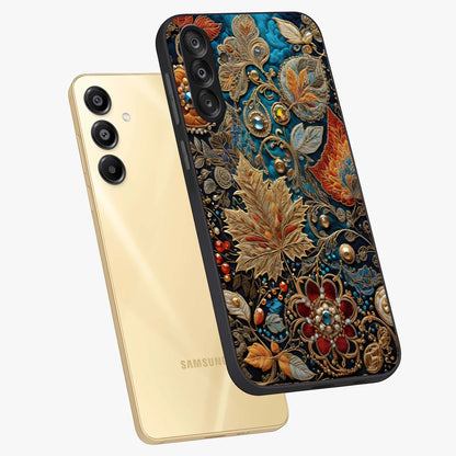 Royal Jewel Garden Glass Case displayed in angled mockup highlighting vibrant jewel inspired floral design with elegant aesthetic.