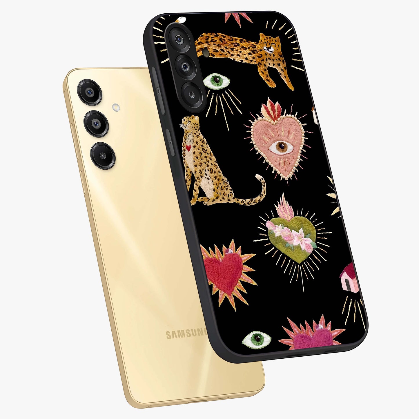 Sacred Jungle Heart Glass Case displayed in angled mockup highlighting lush tropical design with natural aesthetic style.