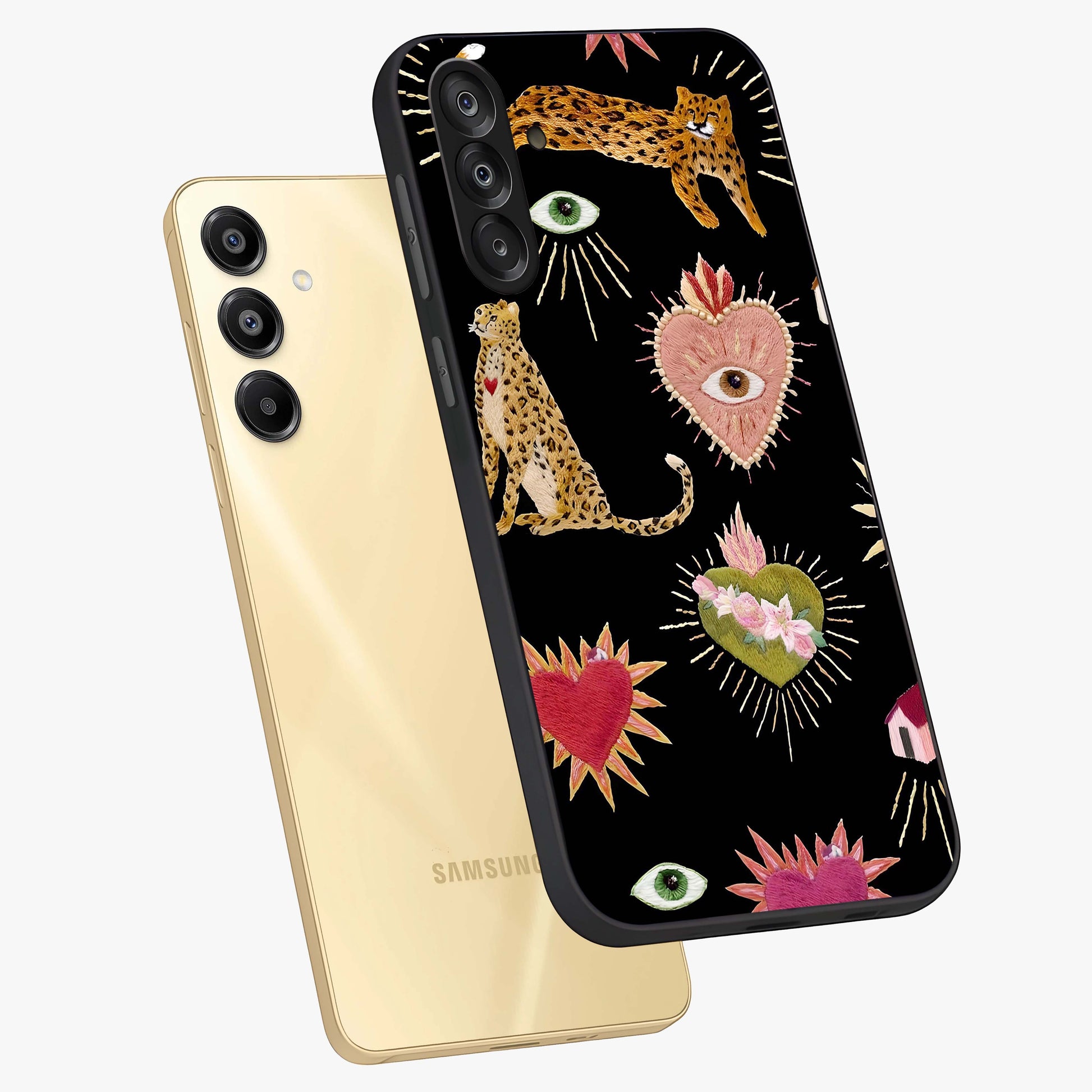 Sacred Jungle Heart Glass Case displayed in angled mockup highlighting lush tropical design with natural aesthetic style.