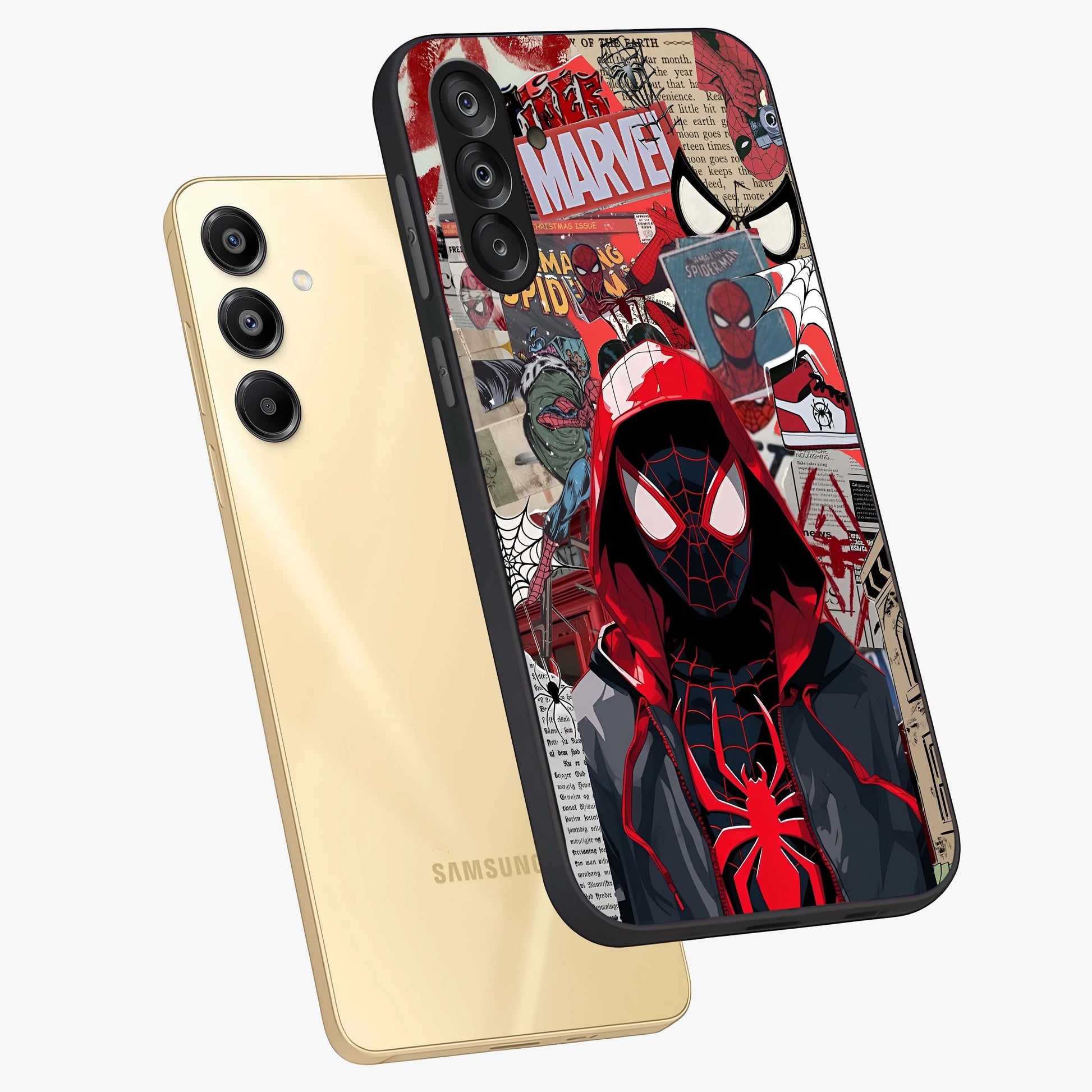 Spider Collage Street Glass Case displayed in angled mockup highlighting dynamic street style collage design with comic aesthetic.