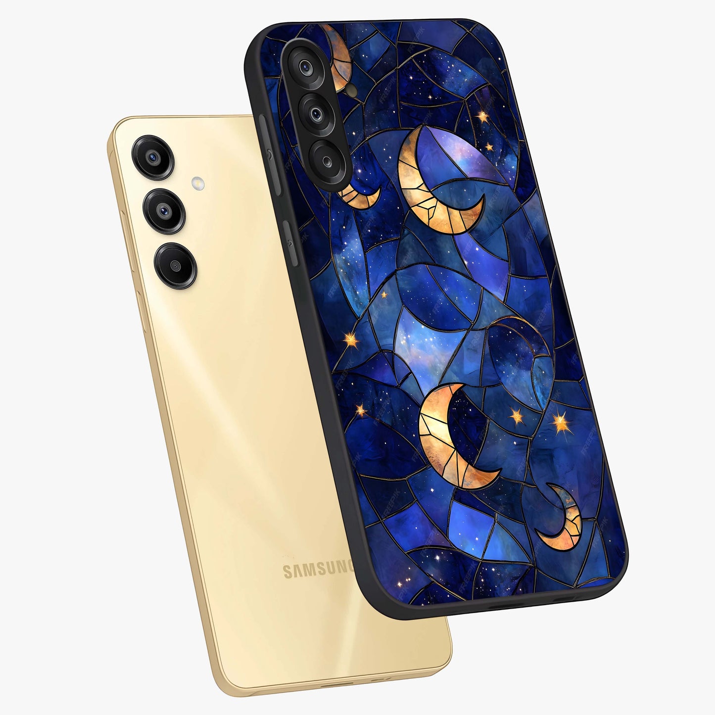 Starlit Sky Tapestry Glass Case displayed in angled mockup highlighting celestial night pattern with artistic aesthetic style.