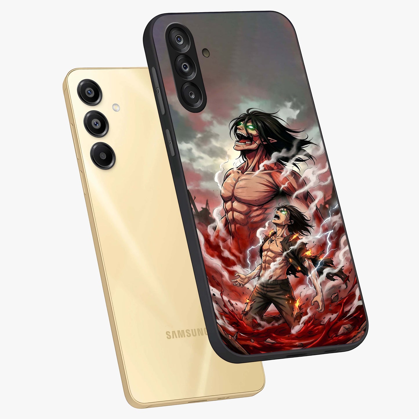 Titan Awakening Fury Glass Case displayed in angled mockup highlighting dramatic giant warrior design with bold anime aesthetic.