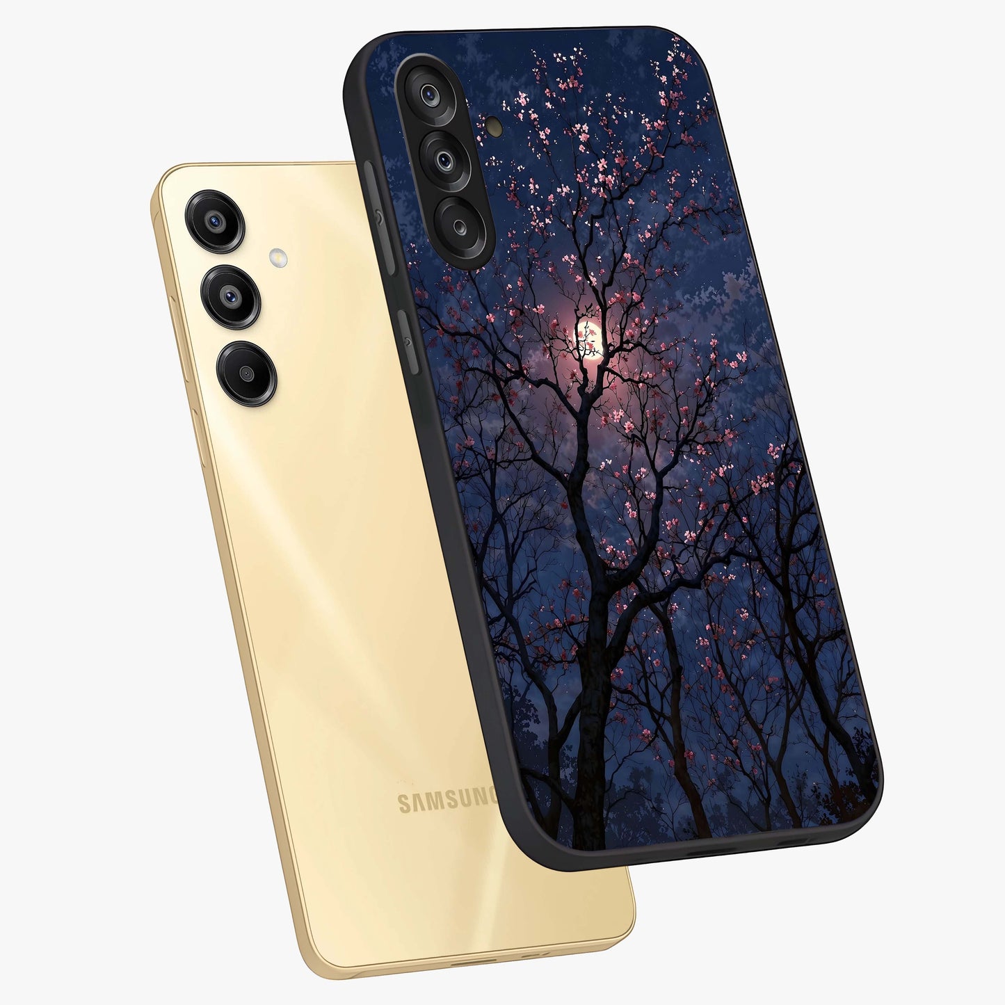 Twilight Sakura Serenade Glass Case displayed in angled mockup highlighting delicate sakura flower design with dreamy aesthetic.