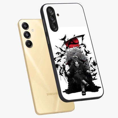 Uchiha Shadow Throne Glass Case displayed in angled mockup highlighting glowing aquatic design with celestial aesthetic.