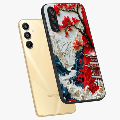 Whispers Of Sakura Waves Glass Case displayed in angled mockup highlighting flowing sakura design with soft floral aesthetic.
