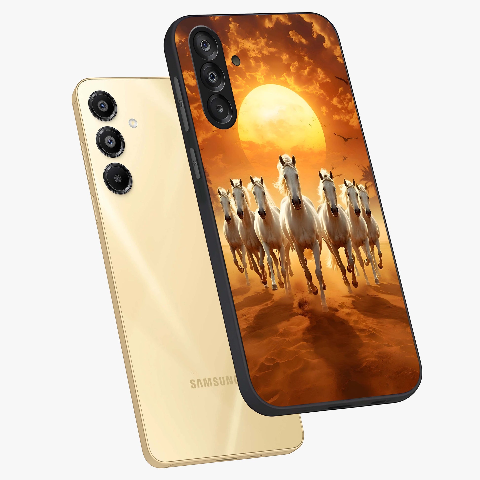 Wild Sunset Majesty Glass Case displayed in angled mockup highlighting vibrant sunset sky design with scenic aesthetic.