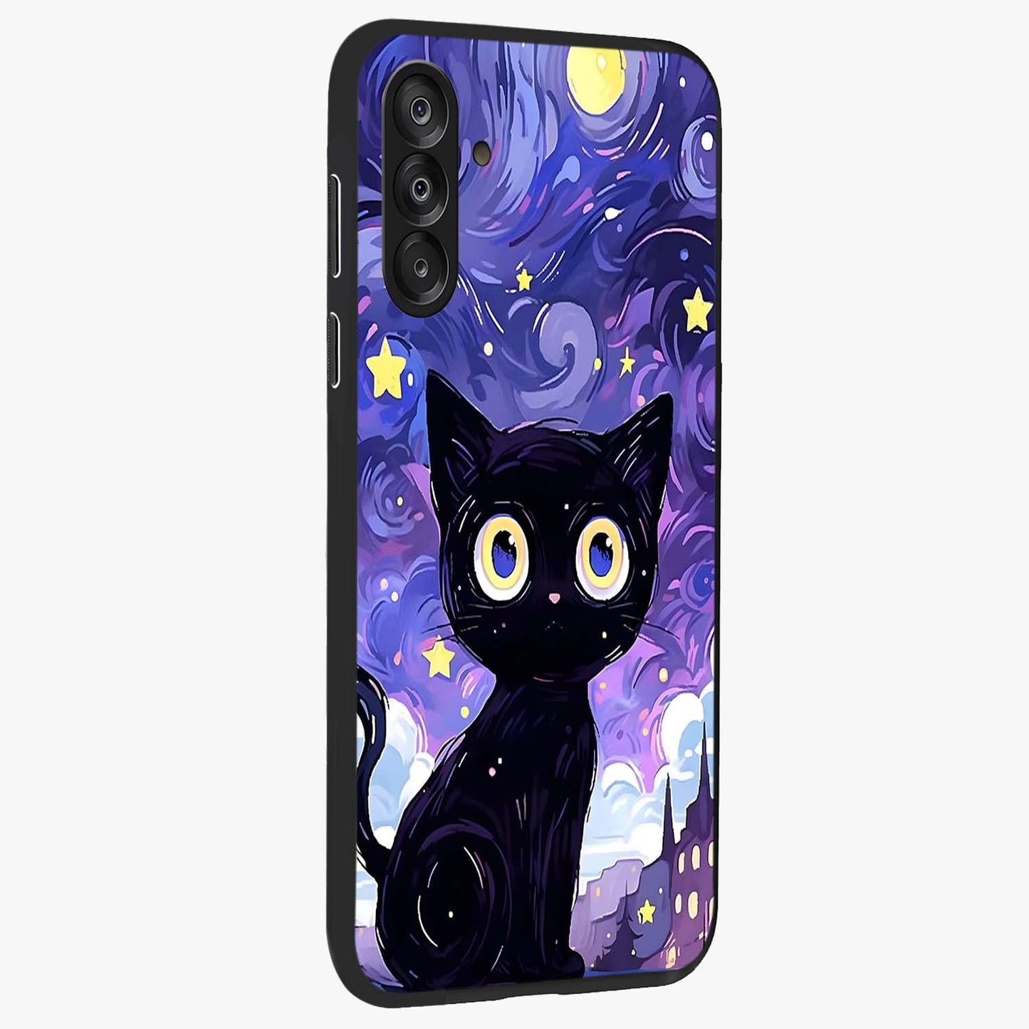 Abstract Cat Art Glass Case upright view showcasing creative feline illustration and aesthetic artistic style.