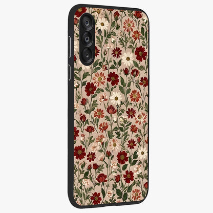 Biege Flower With Leaf Glass Case upright view showcasing delicate beige flower illustration with clean botanical style.