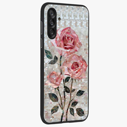 Blush Mosaic Bloom Glass Case upright view showcasing decorative floral mosaic artwork with stylish modern aesthetic.