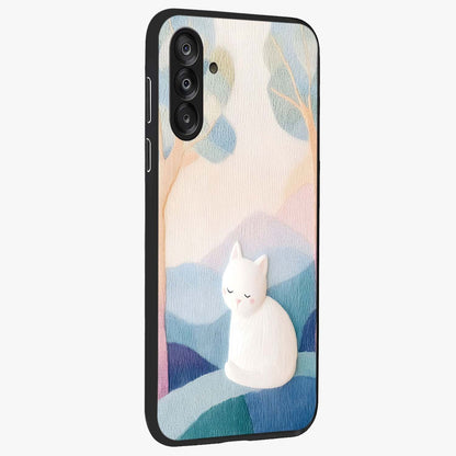 Cotton Dream Cat Glass Case upright view showcasing charming cat artwork with cozy dreamy theme.