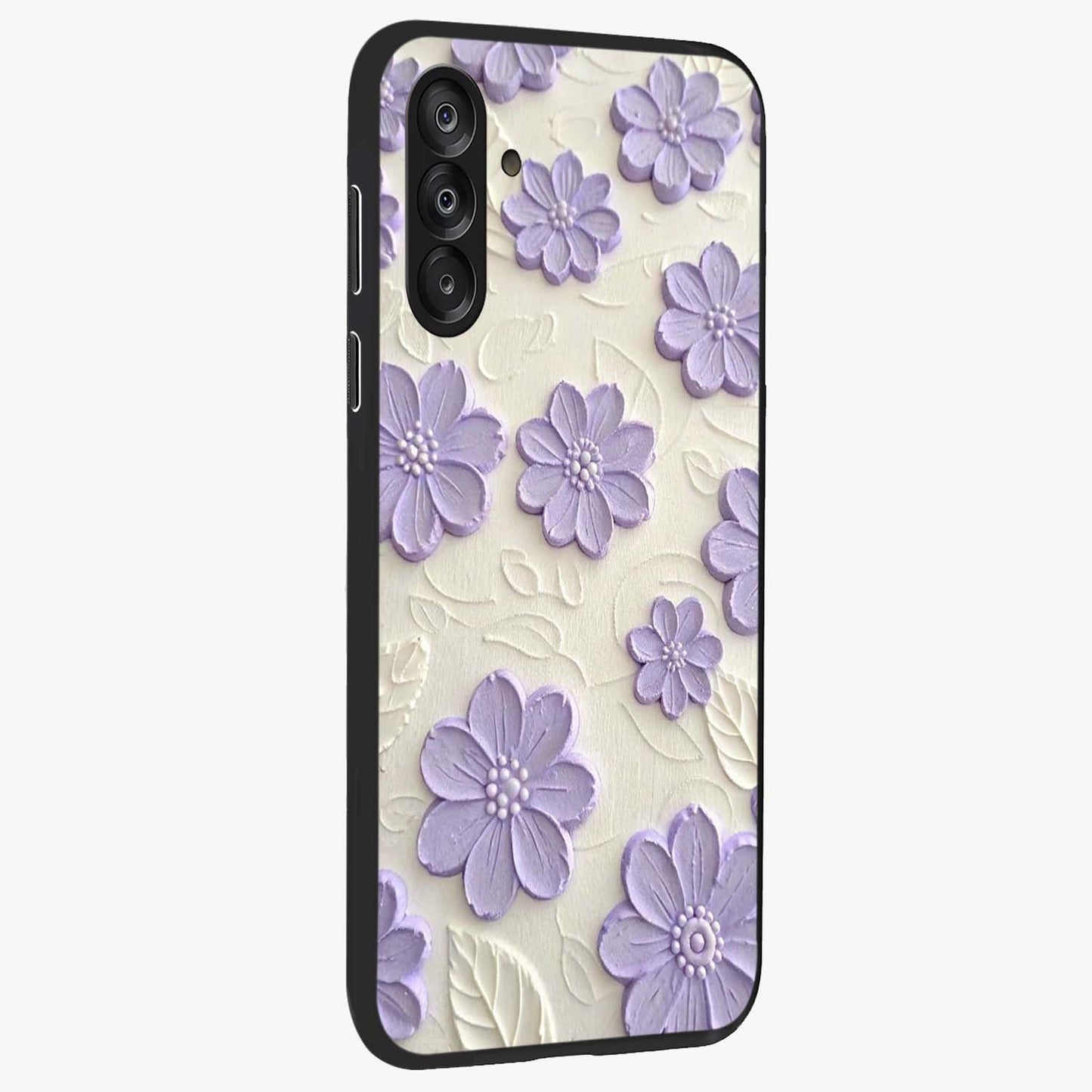 Floral Wall Art With Purple Flowers Glass Case upright view showcasing elegant purple flower artwork with decorative floral theme.