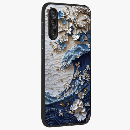Floral Wave Origami Glass Case upright view showcasing creative floral origami artwork with artistic decorative theme.
