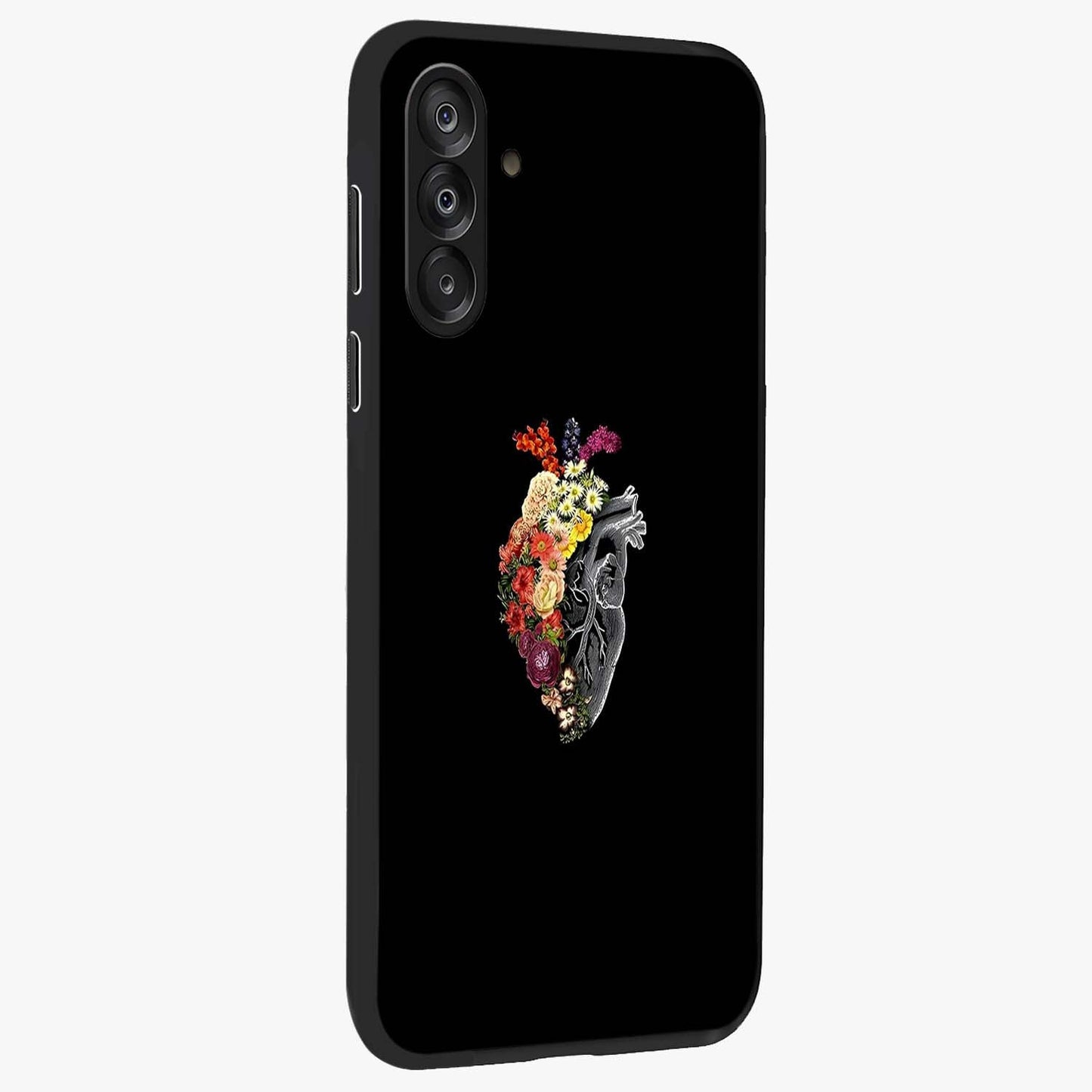 Heart With Flowers Glass Case upright view showcasing decorative heart and floral artwork with sweet romantic theme.