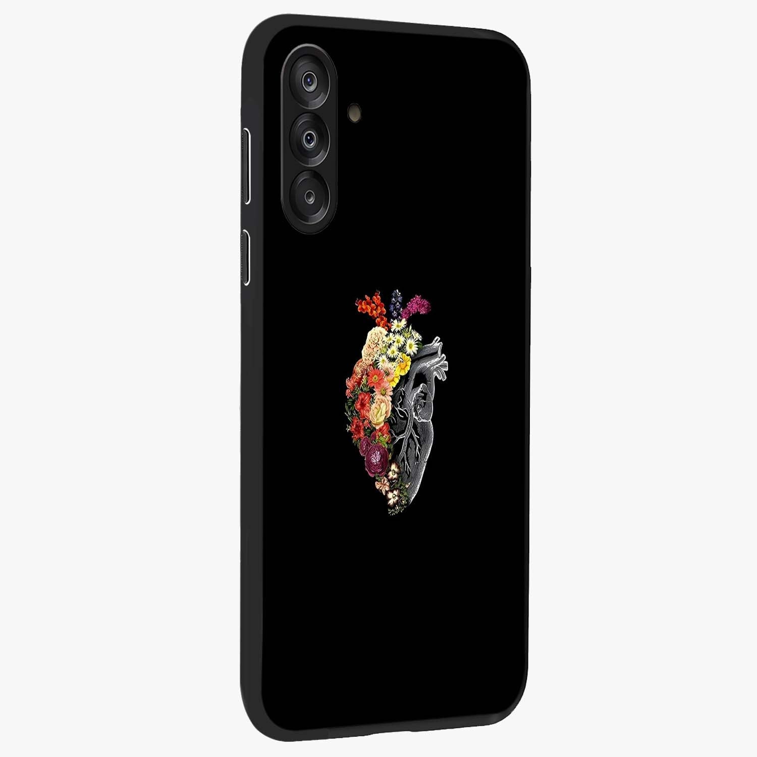 Heart With Flowers Glass Case upright view showcasing decorative heart and floral artwork with sweet romantic theme.